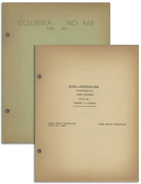 Moe Howards Personally Owned Three Stooges Columbia Pictures Script for Their 1940 Film, From Nurse to Worse -- Starring Curly as a Hound Dog